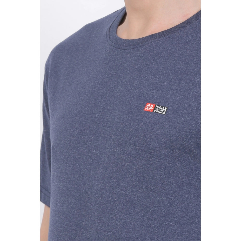 Men's Cotton Jersey Round Neck Plain Tshirt (Blue Melange)