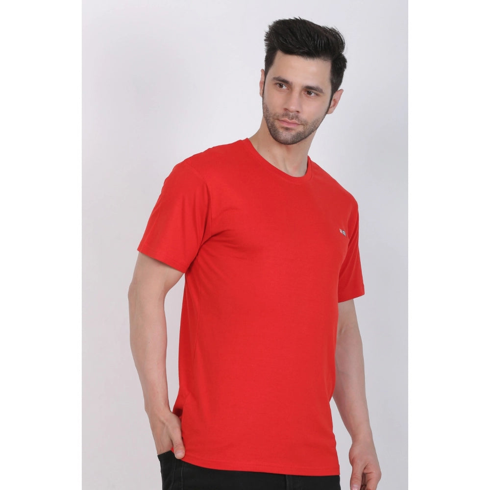 Men's Cotton Jersey Round Neck Plain Tshirt (Red)