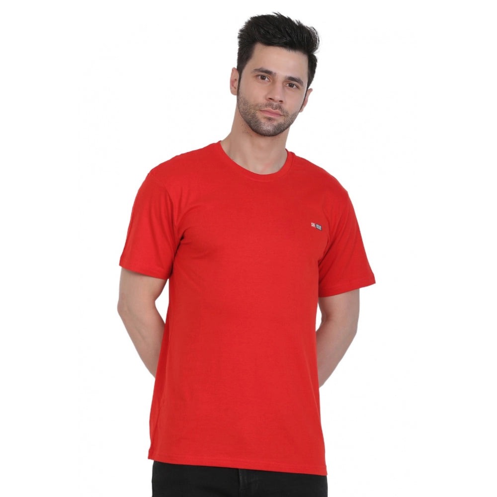 Men's Cotton Jersey Round Neck Plain Tshirt (Red)