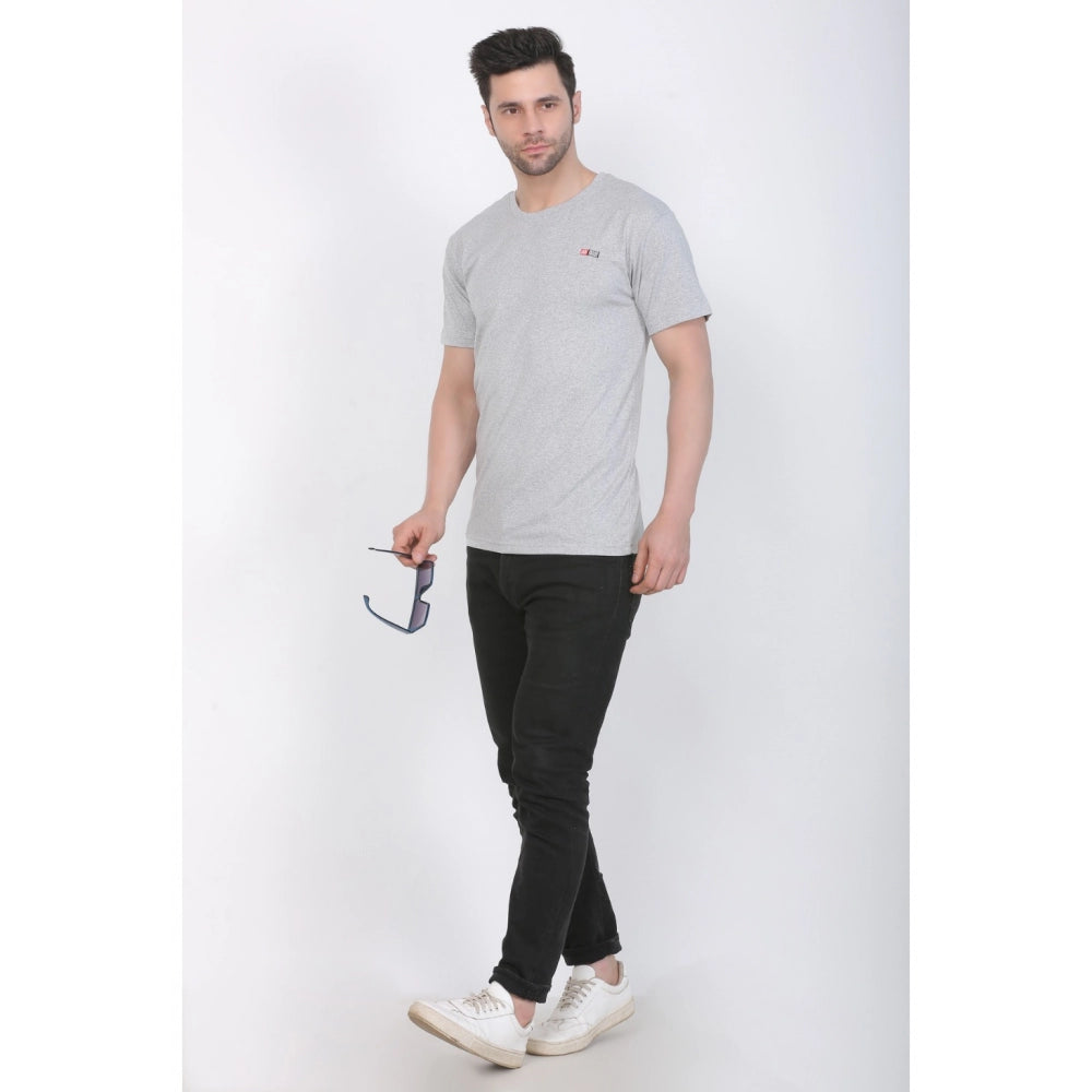 Men's Cotton Jersey Round Neck Plain Tshirt (Grey Melange)