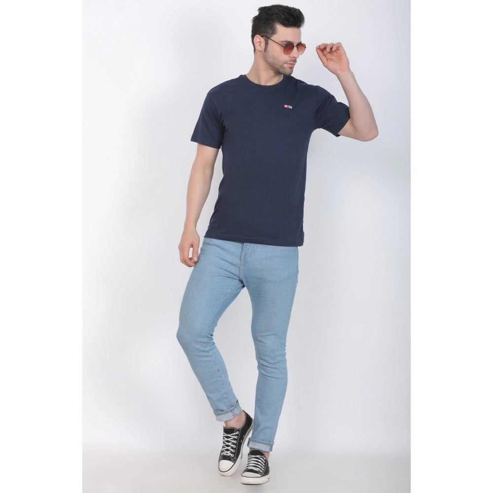 Men's Cotton Jersey Round Neck Plain Tshirt (Navy)