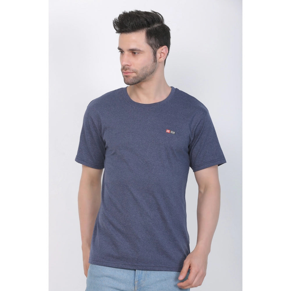 Men's Cotton Jersey Round Neck Plain Tshirt (Blue Melange)