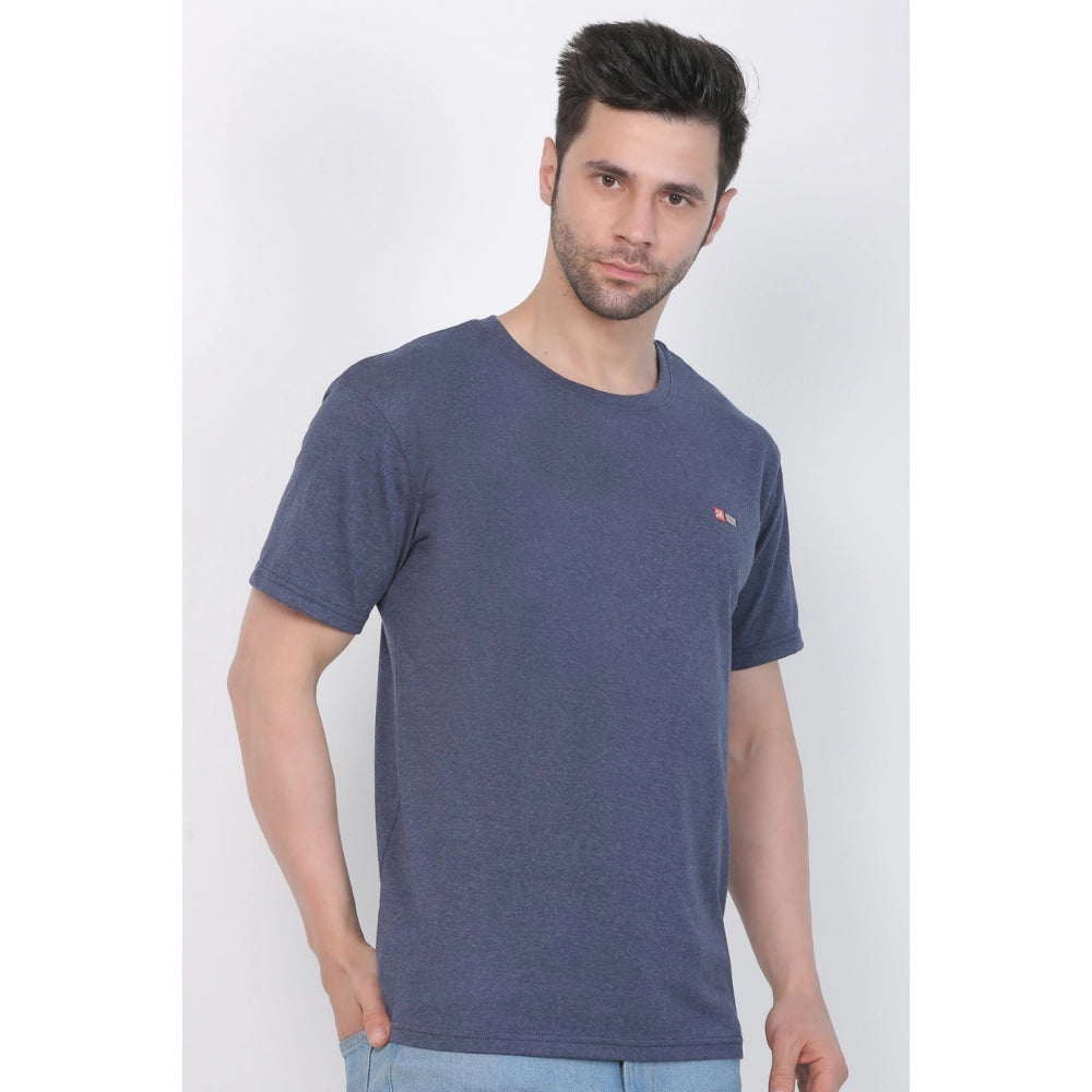 Men's Cotton Jersey Round Neck Plain Tshirt (Blue Melange)