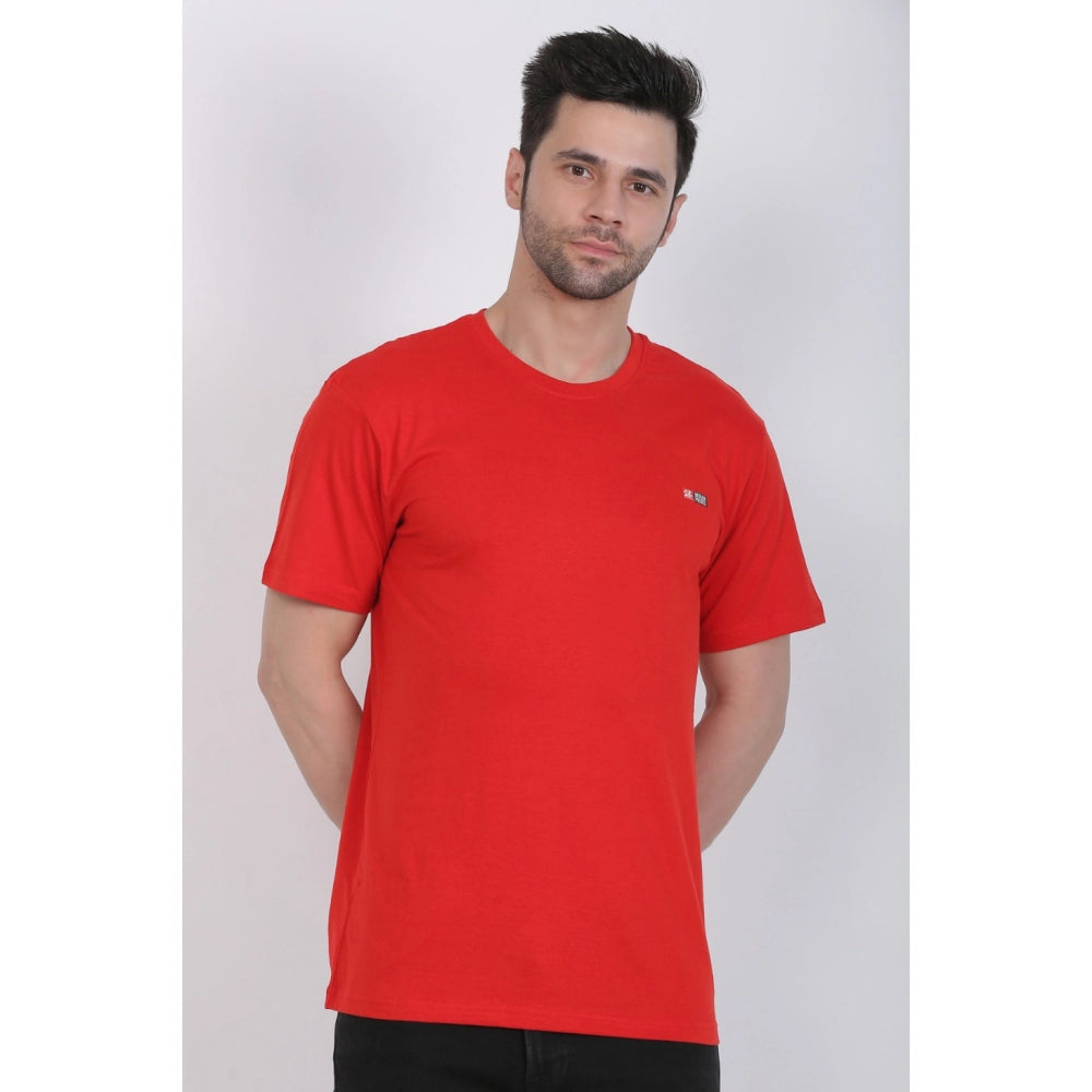 Men's Cotton Jersey Round Neck Plain Tshirt (Red)