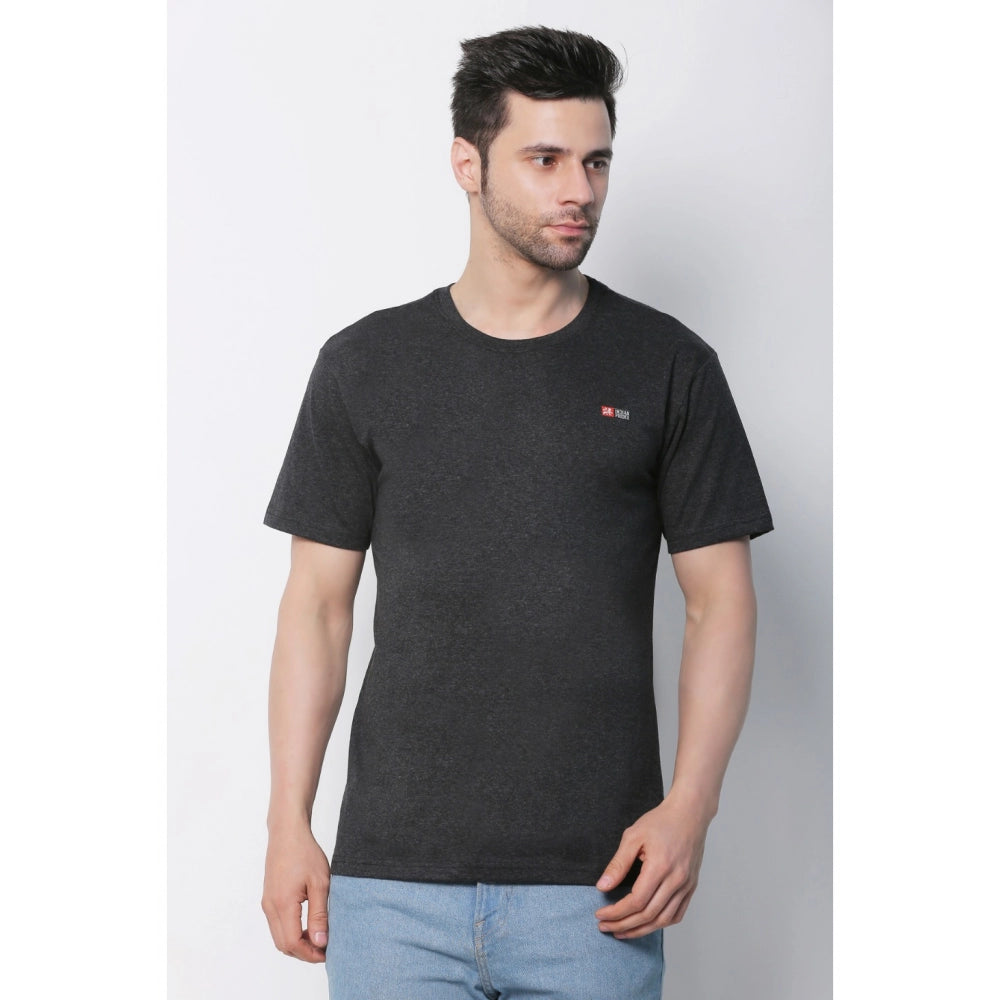 Men's Cotton Jersey Round Neck Plain Tshirt (Charcoal Melange)