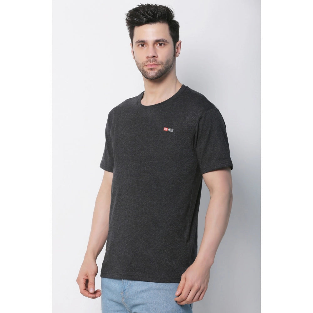 Men's Cotton Jersey Round Neck Plain Tshirt (Charcoal Melange)