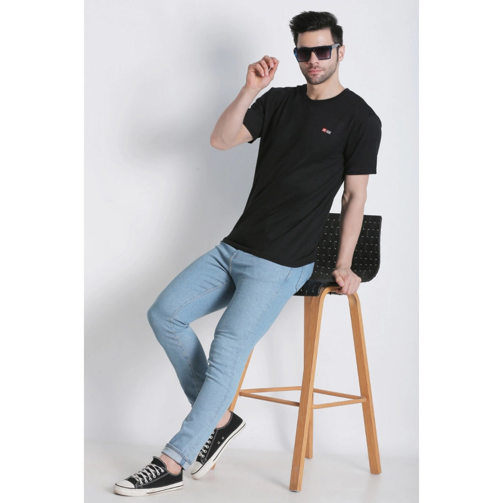 Men's Cotton Jersey Round Neck Plain Tshirt (Black)