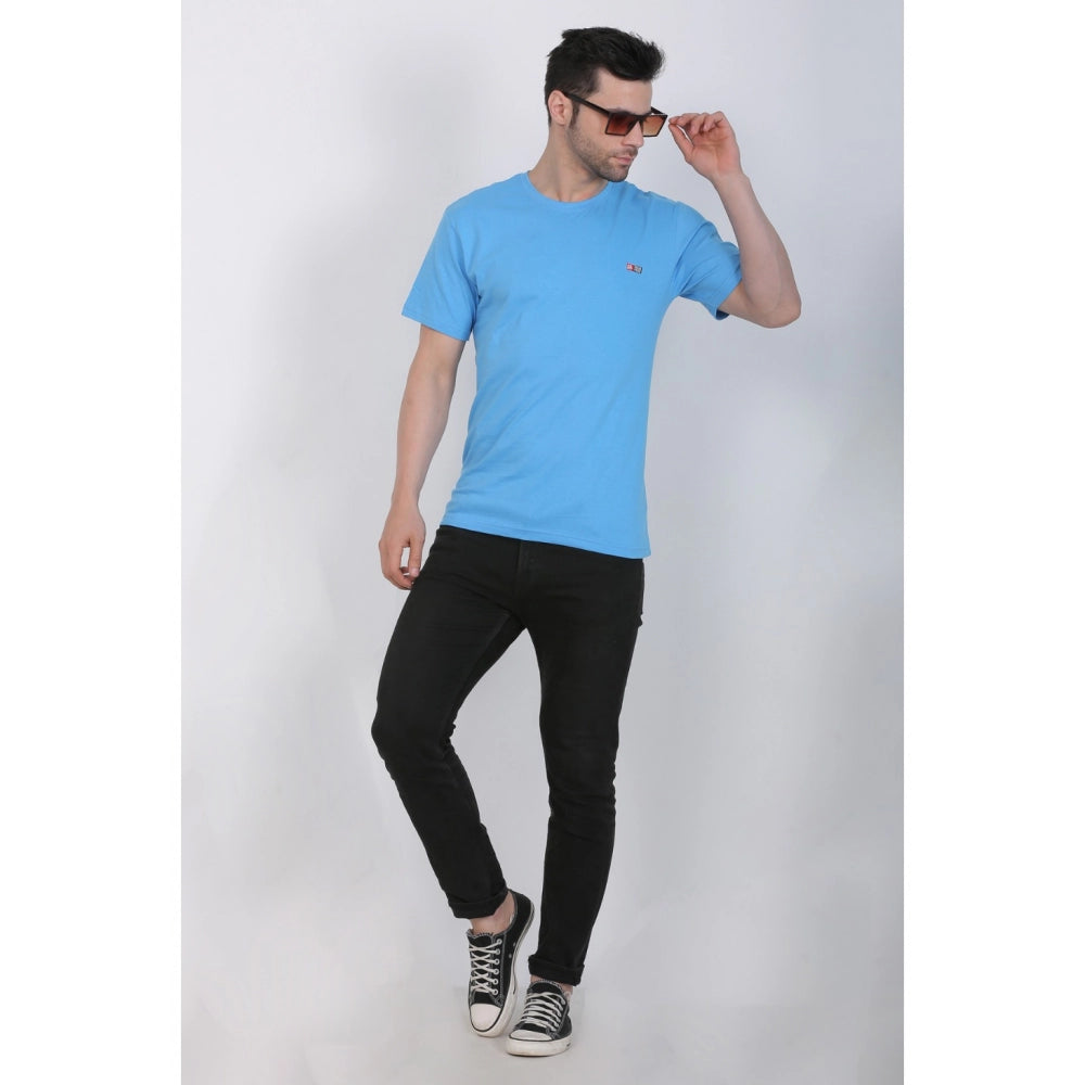 Men's Cotton Jersey Round Neck Plain Tshirt (Turquoise Blue)