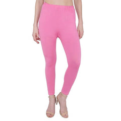 Women's Cotton Stretchable Skin Fit Ankle Length Leggings (Pink)