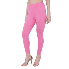 Women's Cotton Stretchable Skin Fit Ankle Length Leggings (Pink)