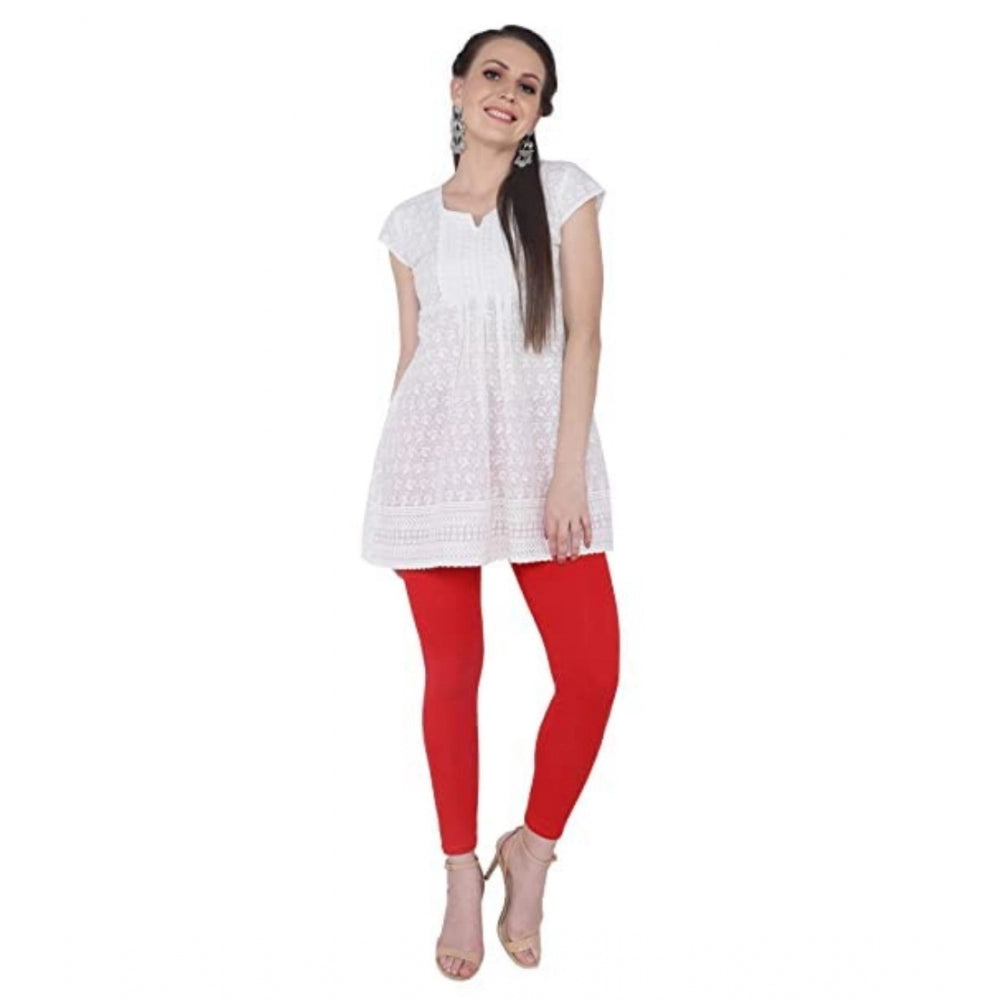 Women's Cotton Stretchable Skin Fit Ankle Length Leggings (Red)