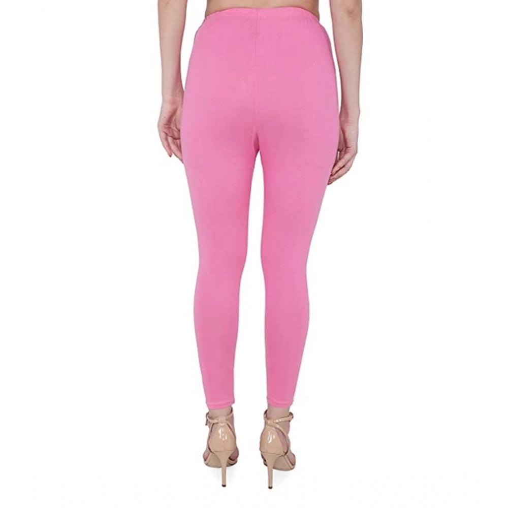 Women's Cotton Stretchable Skin Fit Ankle Length Leggings (Pink)