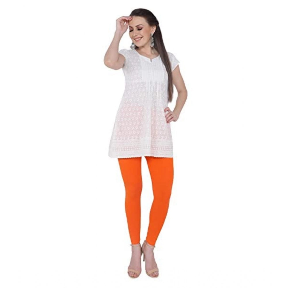 Women's Cotton Stretchable Skin Fit Ankle Length Leggings (Orange)