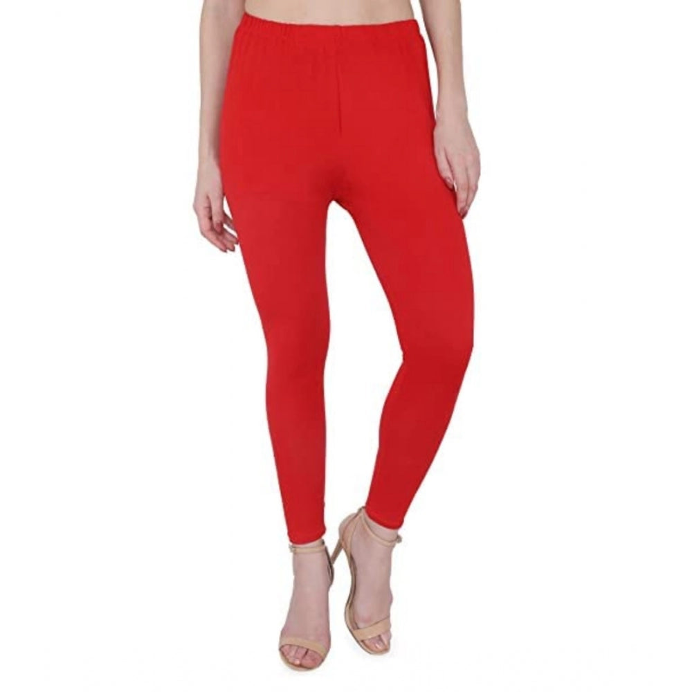 Women's Cotton Stretchable Skin Fit Ankle Length Leggings (Red)