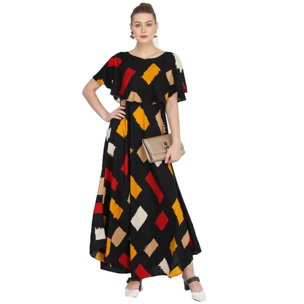 Crepe Printed Half Sleeves Full Length Gown(Multi)