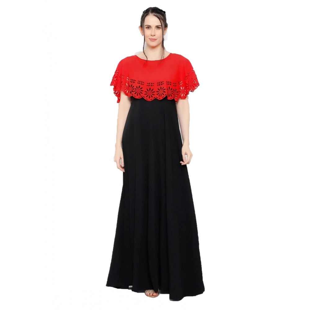 Crepe Solid Sleeveless Full Length Gown(Red Black)