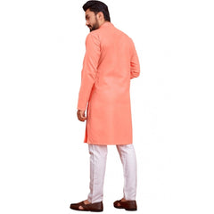 Men's Cotton Blend Solid Full Sleeve Knee Length Kurta (Pink)