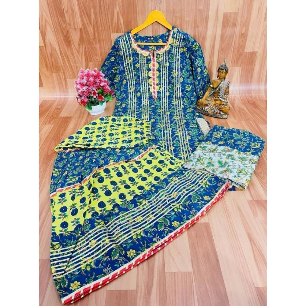 Full Gota Work Cotton Kurti And Sharara With Dupatta Set (Multi Color)