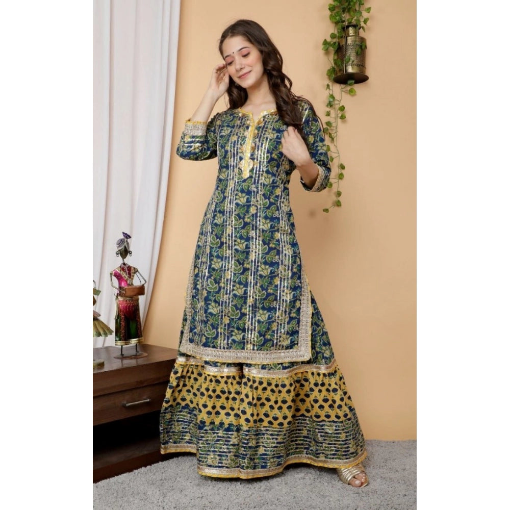 Full Gota Work Cotton Kurti And Sharara With Dupatta Set (Multi Color)