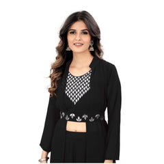 Women's Embroidery Gotapatti Work Georget Long Gown (Black)