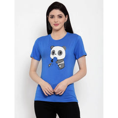 Cotton Blend Panda Bites Printed T-Shirt (Blue)