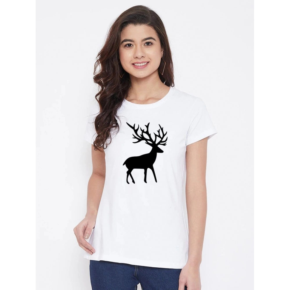 Cotton Blend Deer Printed T-Shirt (White)