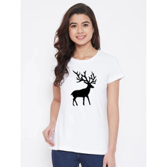 Cotton Blend Deer Printed T-Shirt (White)