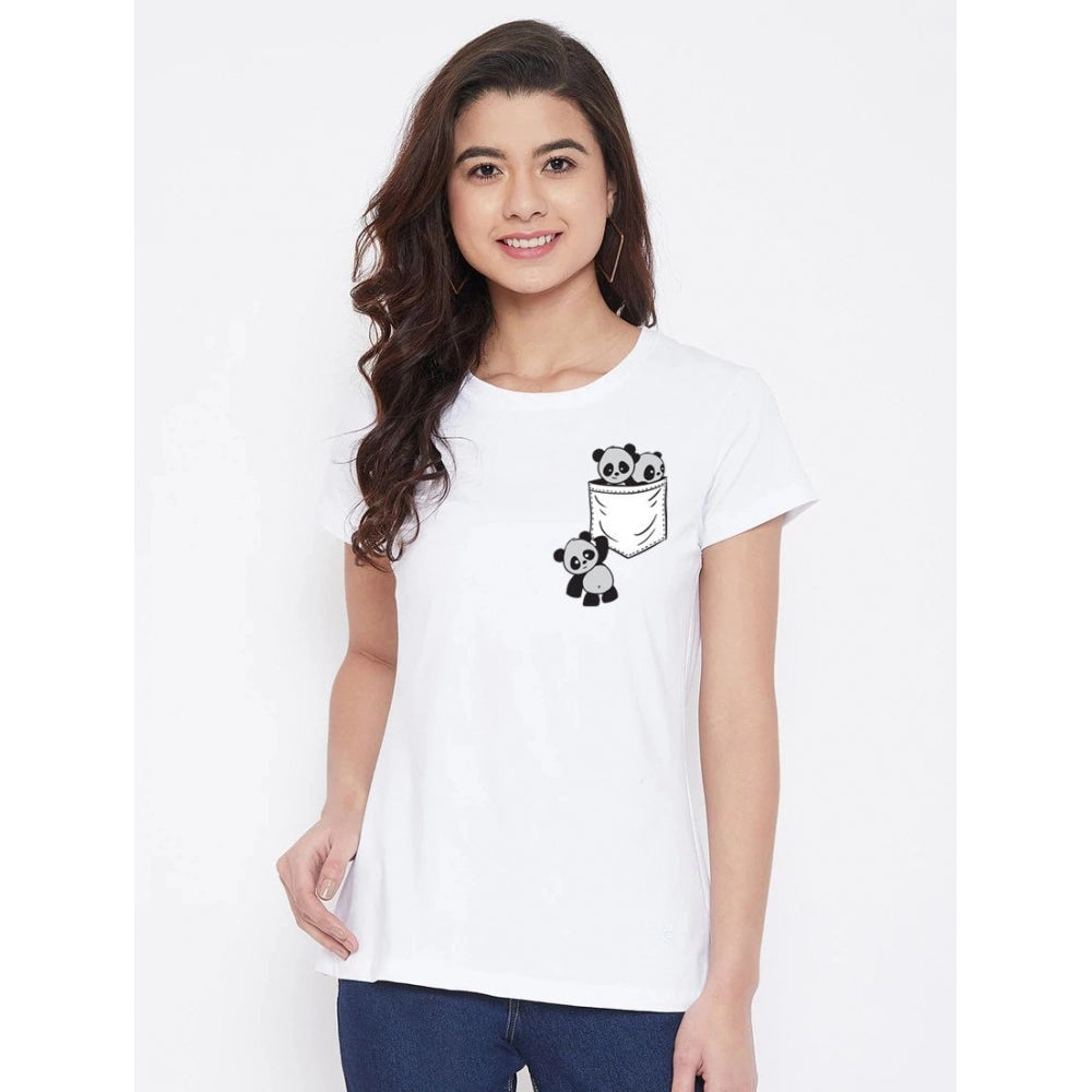 Cotton Blend Pandas In My Pocket Printed T-Shirt (White)