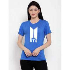 Cotton Blend Bts Print Printed T-Shirt (Blue)