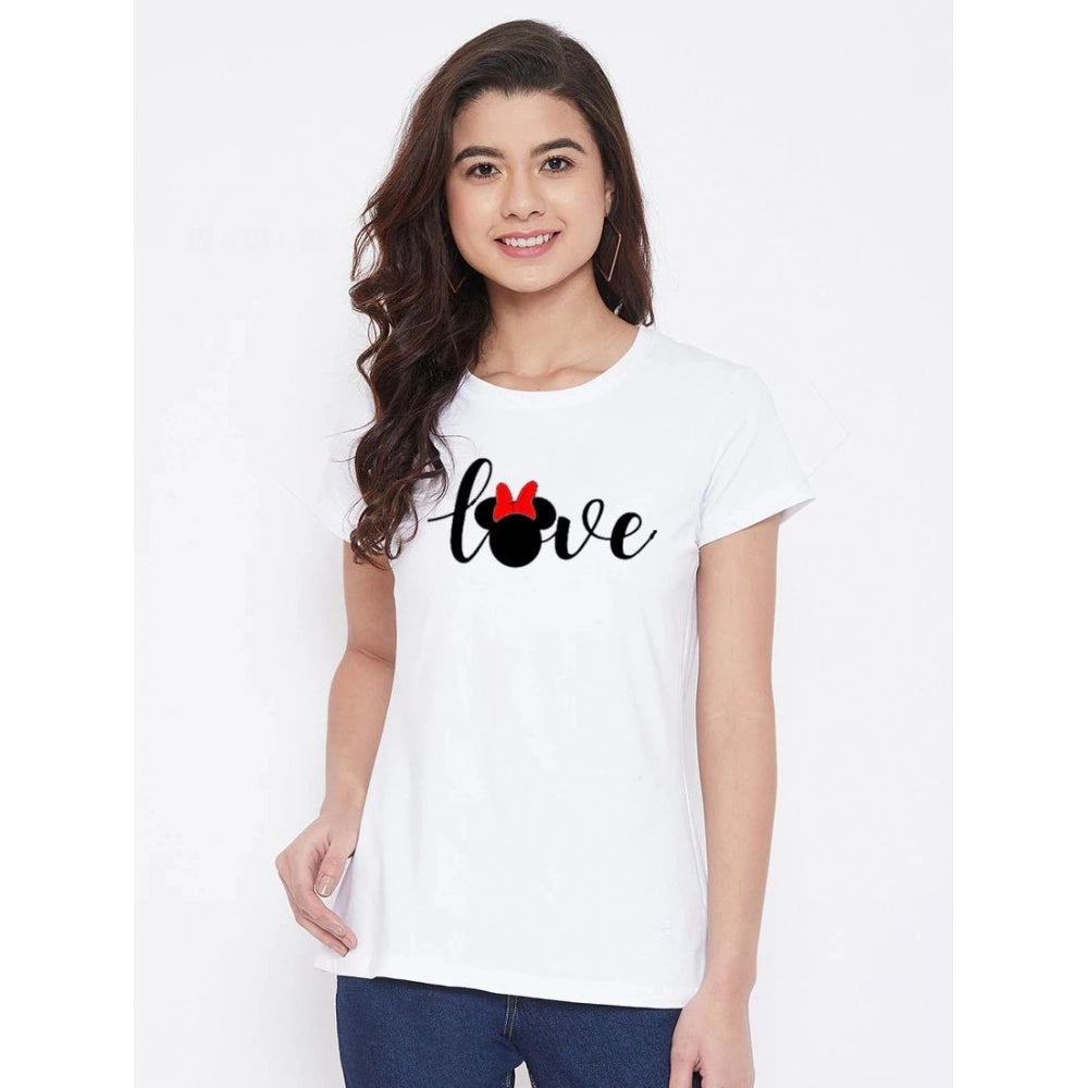 Cotton Blend Love Printed T-Shirt (White)