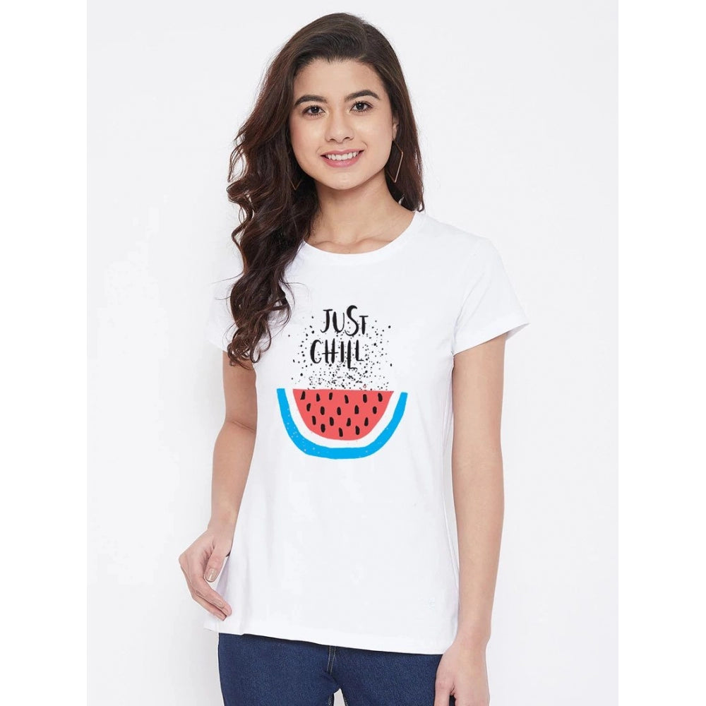 Cotton Blend Just Chill Printed T-Shirt (White)