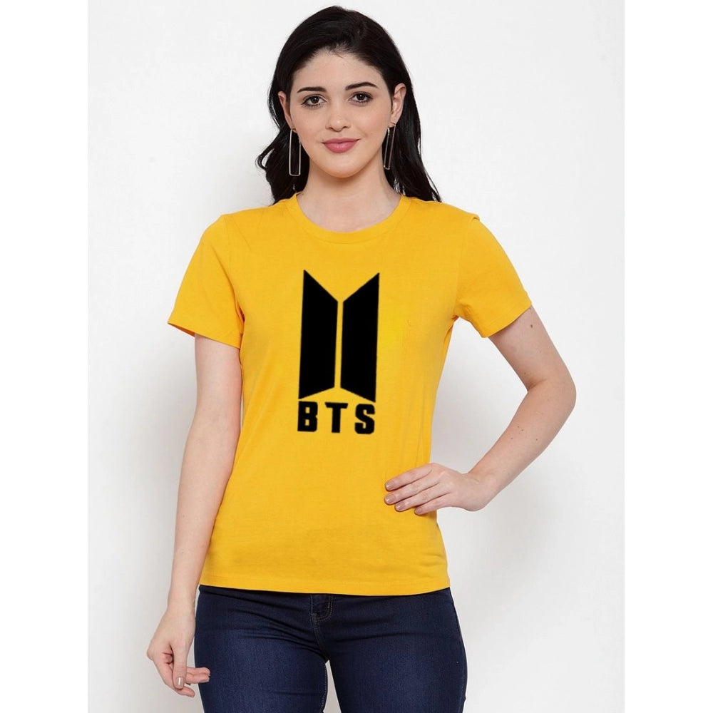 Cotton Blend Bts Print Printed T-Shirt (Yellow)