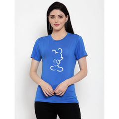 Cotton Blend Mickey Mouse Line Art Printed T-Shirt (Blue)