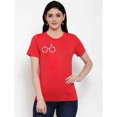 Cotton Blend Right Corner Black Eye Glasses Line Art Printed T-Shirt (Red)