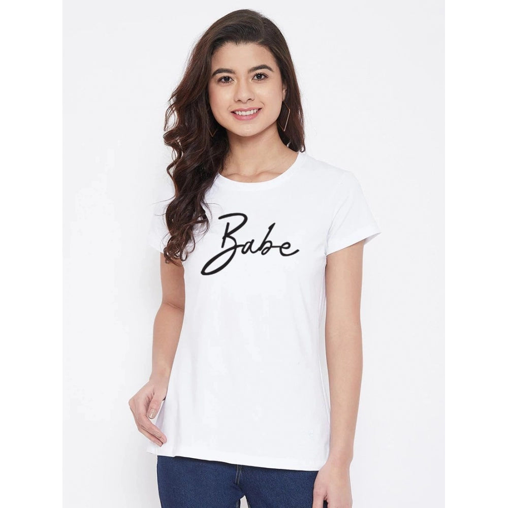 Cotton Blend Babe Printed T-Shirt (White)