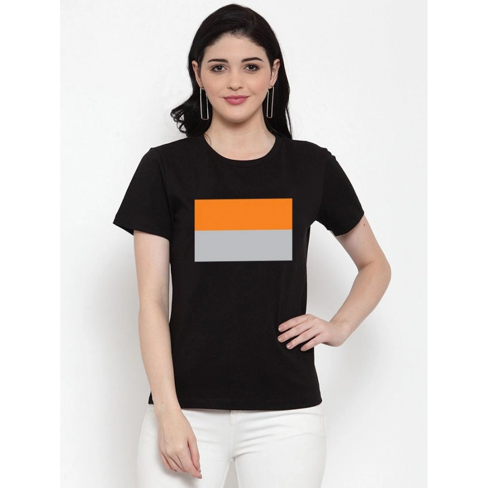 Cotton Blend Two Color Strip Design Printed Printed T-Shirt (Black)