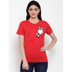 Cotton Blend Pandas In My Pocket Printed T-Shirt (Red)