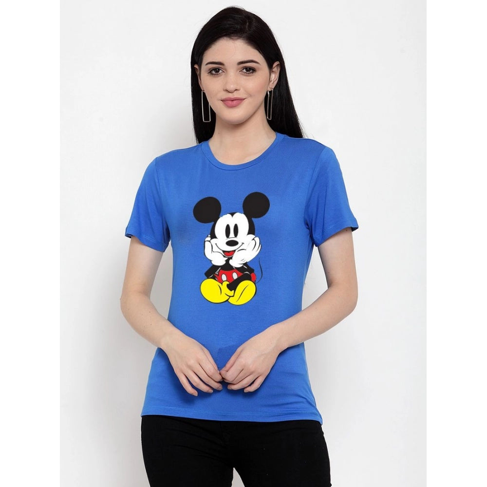 Cotton Blend Mickey Mouse Printed T-Shirt (Blue)