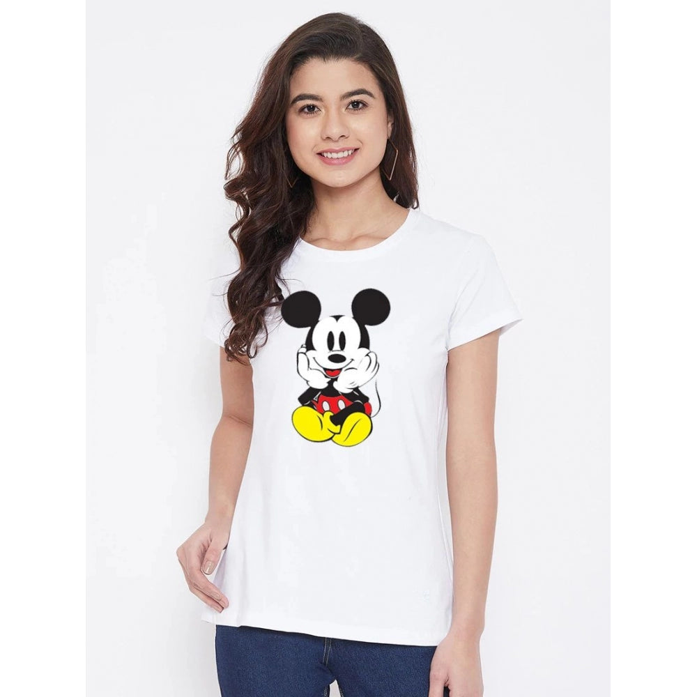 Cotton Blend Mickey Mouse Printed T-Shirt (White)