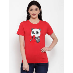 Cotton Blend Panda Bites Printed T-Shirt (Red)