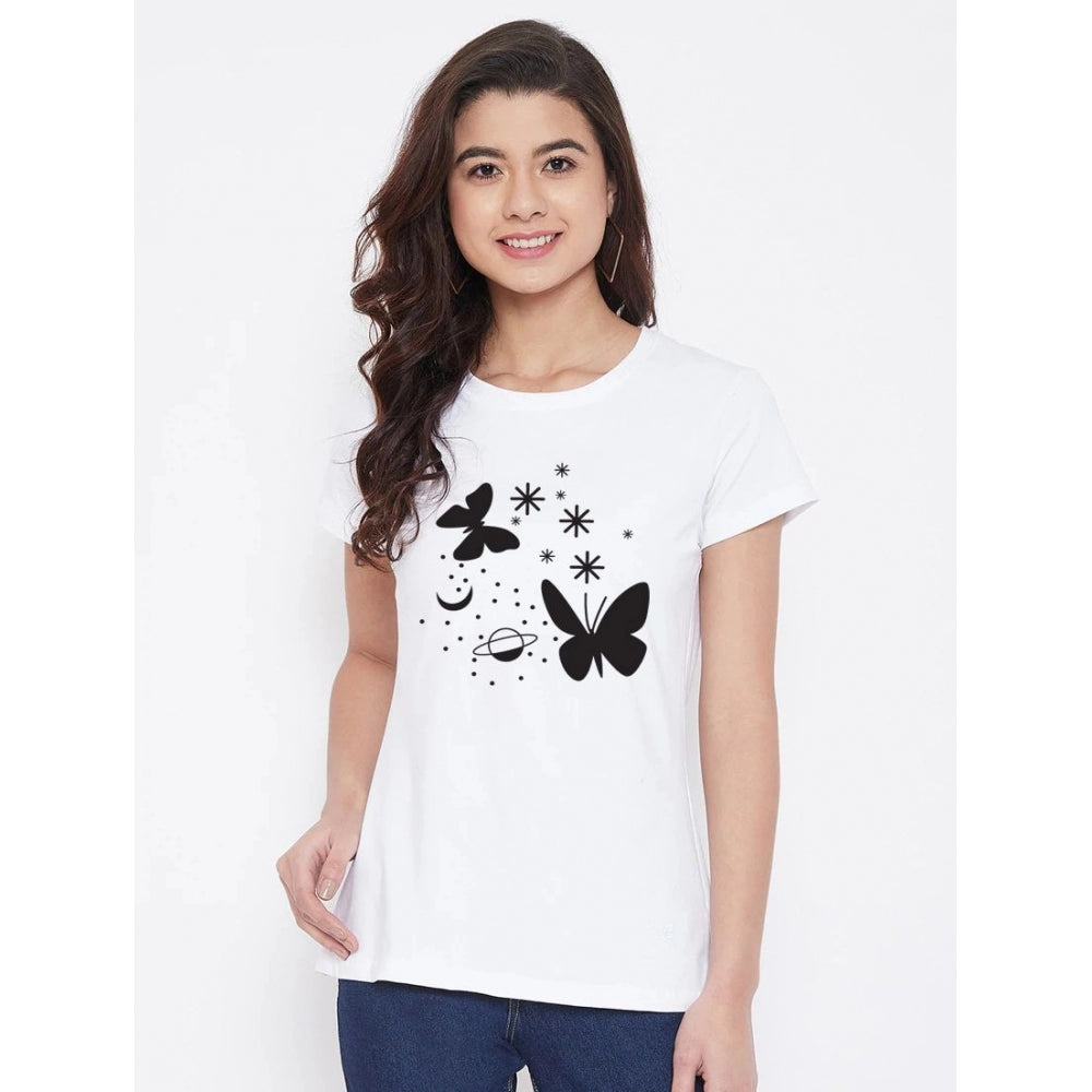 Cotton Blend Butterfly With Star Printed T-Shirt (White)