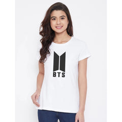 Cotton Blend Bts Print Printed T-Shirt (White)