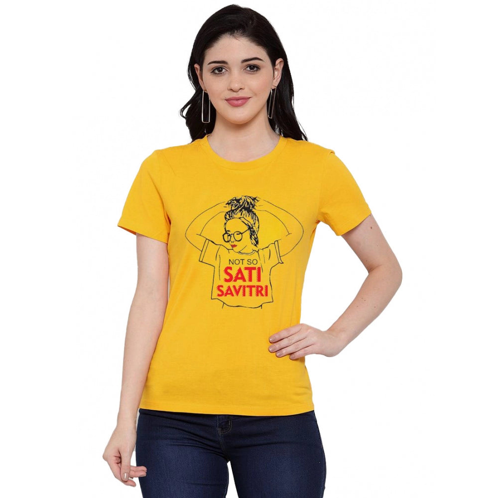 Cotton Blend Not So Sati Savitri Printed T-Shirt (Yellow)