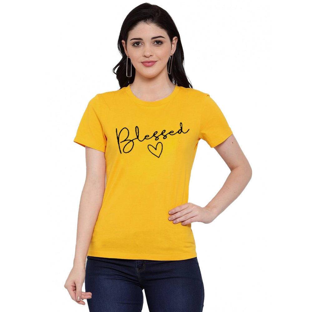 Cotton Blend Blessed Printed T-Shirt (Yellow)