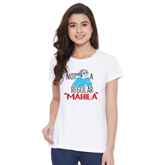 Cotton Blend Not A Regular Mahila Printed T-Shirt (White)