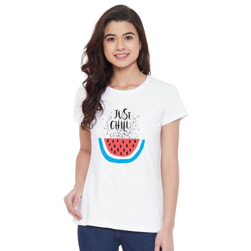 Cotton Blend Just Chill Printed T-Shirt (White)