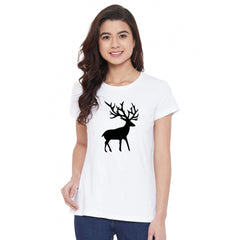 Cotton Blend Deer Printed T-Shirt (White)