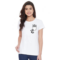 Cotton Blend Pandas In My Pocket Printed T-Shirt (White)