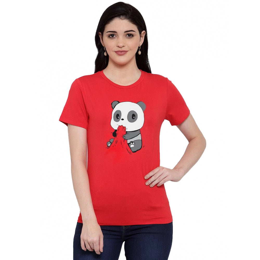 Cotton Blend Panda Bites Printed T-Shirt (Red)