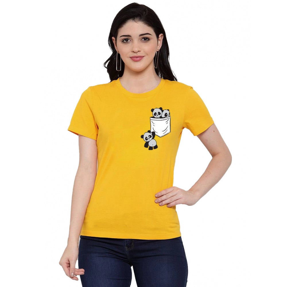 Cotton Blend Pandas In My Pocket Printed T-Shirt (Yellow)